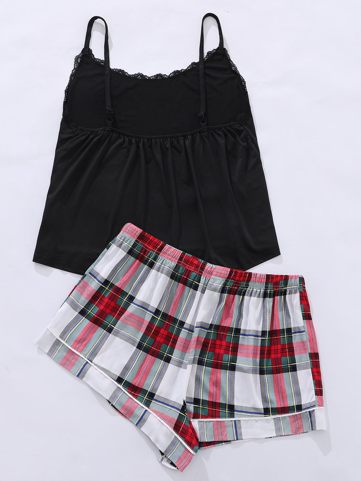 Plus Size Lace Trim Scoop Neck Cami and Printed Shorts Pajama Set - Ladyez