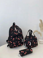 3-Piece Strawberry Print Canvas Bag Set - Ladyez