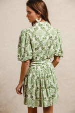 BiBi Tied Floral Short Sleeve Mini Shirt Dress