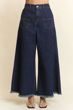 Davi & Dani Patch Pocket Wide Leg Culotte Jeans - Ladyez