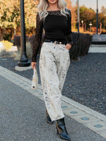 Asymmetric Panels Sheer Floral Lace Patchwork Long Sleeve Top