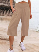 Smocked Wide-Leg Capri Pants