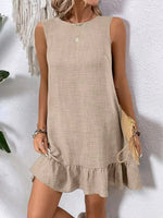 Ruffled Hem Round Neck Sleeveless Dress - Ladyez