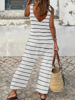 Striped Round Neck Wide Leg Jumpsuit