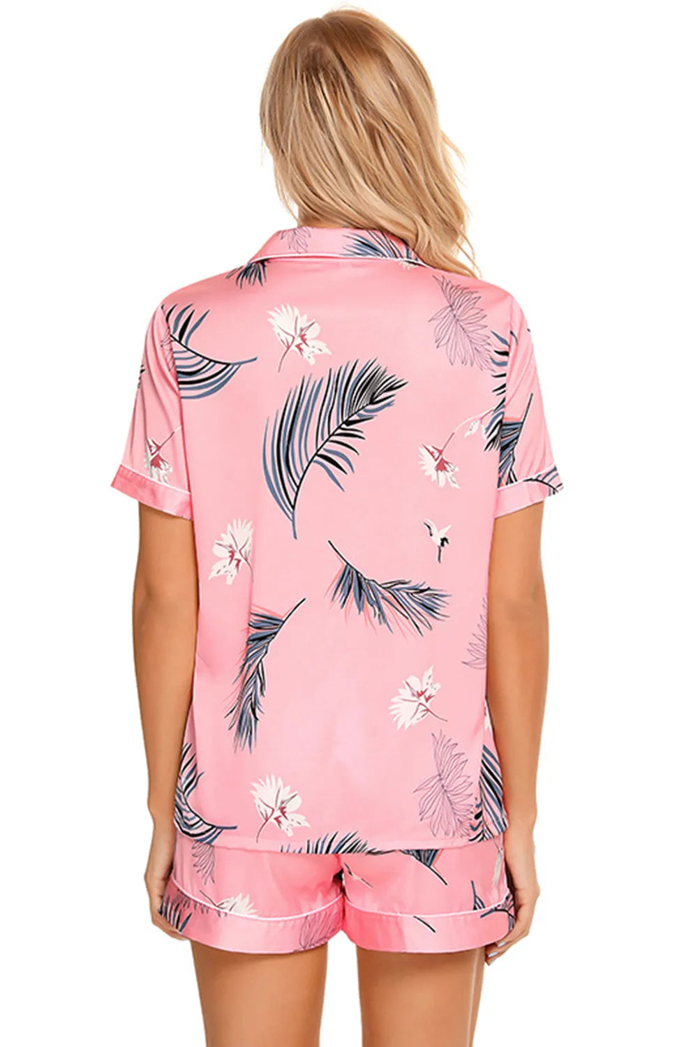 Printed Button Up Short Sleeve Top and Shorts Lounge Set - Ladyez