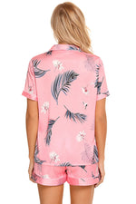 Printed Button Up Short Sleeve Top and Shorts Lounge Set - Ladyez