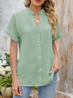 Notched Short Sleeve Blouse