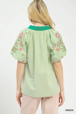 Umgee Embroidered Stripe Top