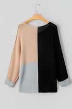 Color Block Knit V Neck Loose Sweater
