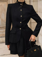 Elegant Stand Collar Blazer and Mini Skirt Set
