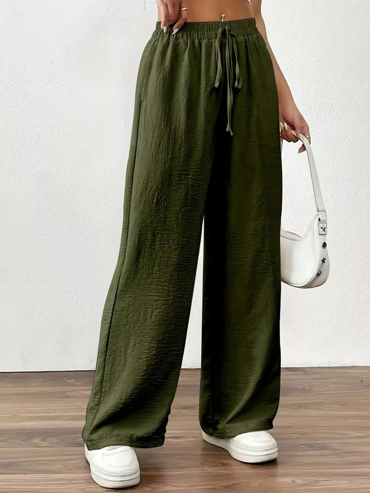 Casual Drawstring Wide Leg Pants