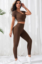 V-Neck Crop Top and High Waistband Long Active Pants - Ladyez