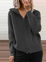 Full Size Ribbed Knit Zip-Up Outerwear Plus Size