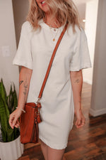 Drop Shoulder Crew Neck Shift T Shirt Dress