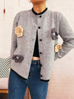 Flower Button Up Long Sleeve Cardigan
