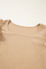 Ruffled Square Neck Textured Cap Sleeve Top
