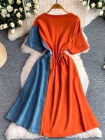 Color Block Short Sleeve Casual Dress