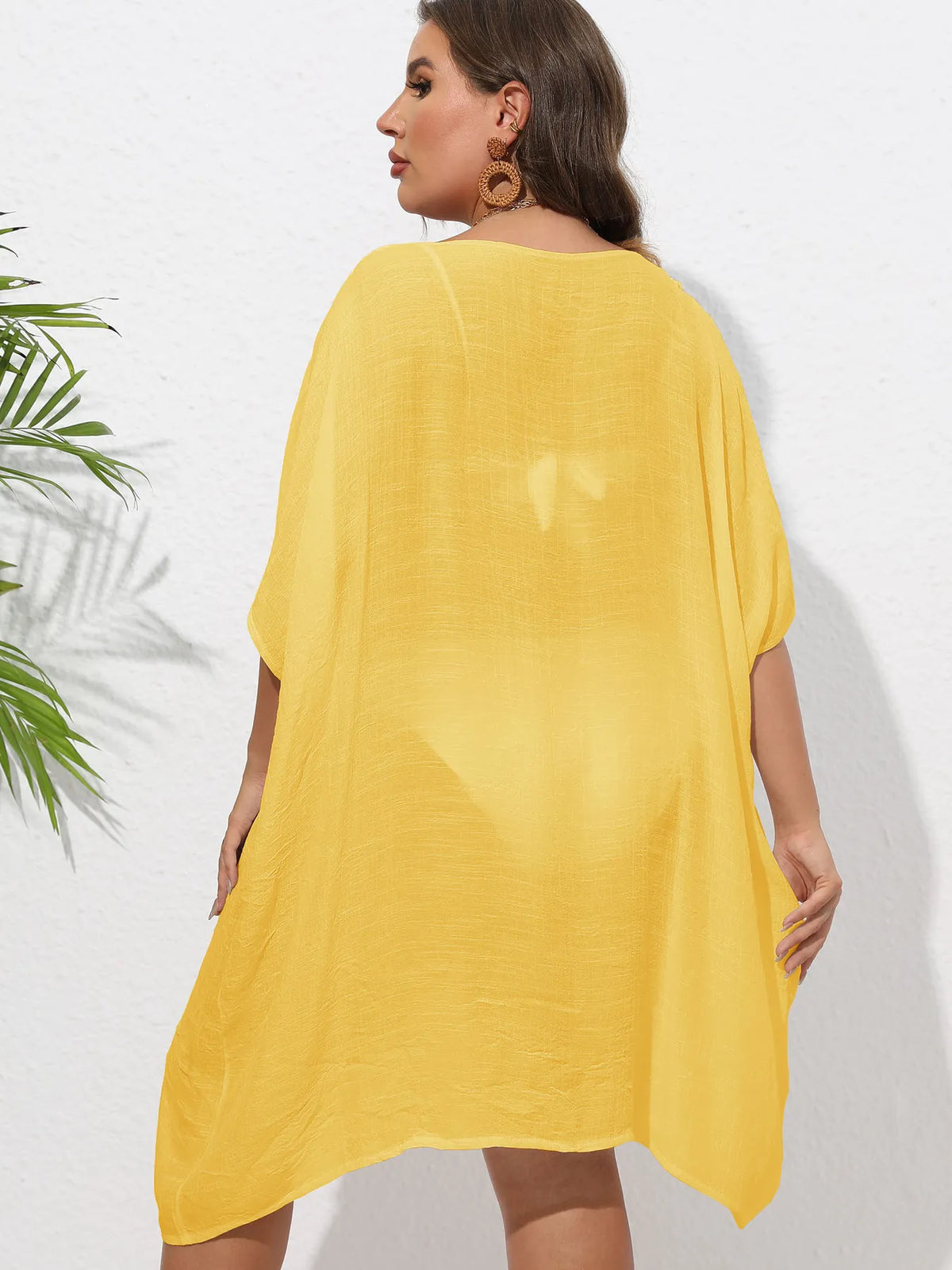 Crochet Trim V-Neck Beach Cover Up Dress - Ladyez