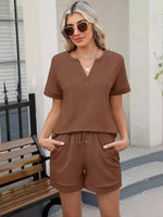 Solid Color Short Sleeve Top and Shorts Two-Piece Set
