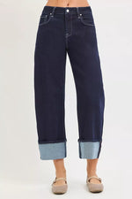 RISEN Slouchy Crop Barrel Cuffed Hem Jeans
