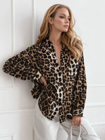 Leopard Collared Neck Long Sleeve Shirt