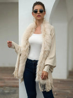 Fringe Open Front Long Sleeve Poncho