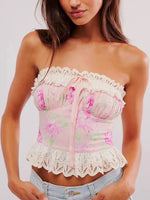 Floral Print Lace Trim Tube Top - Ladyez
