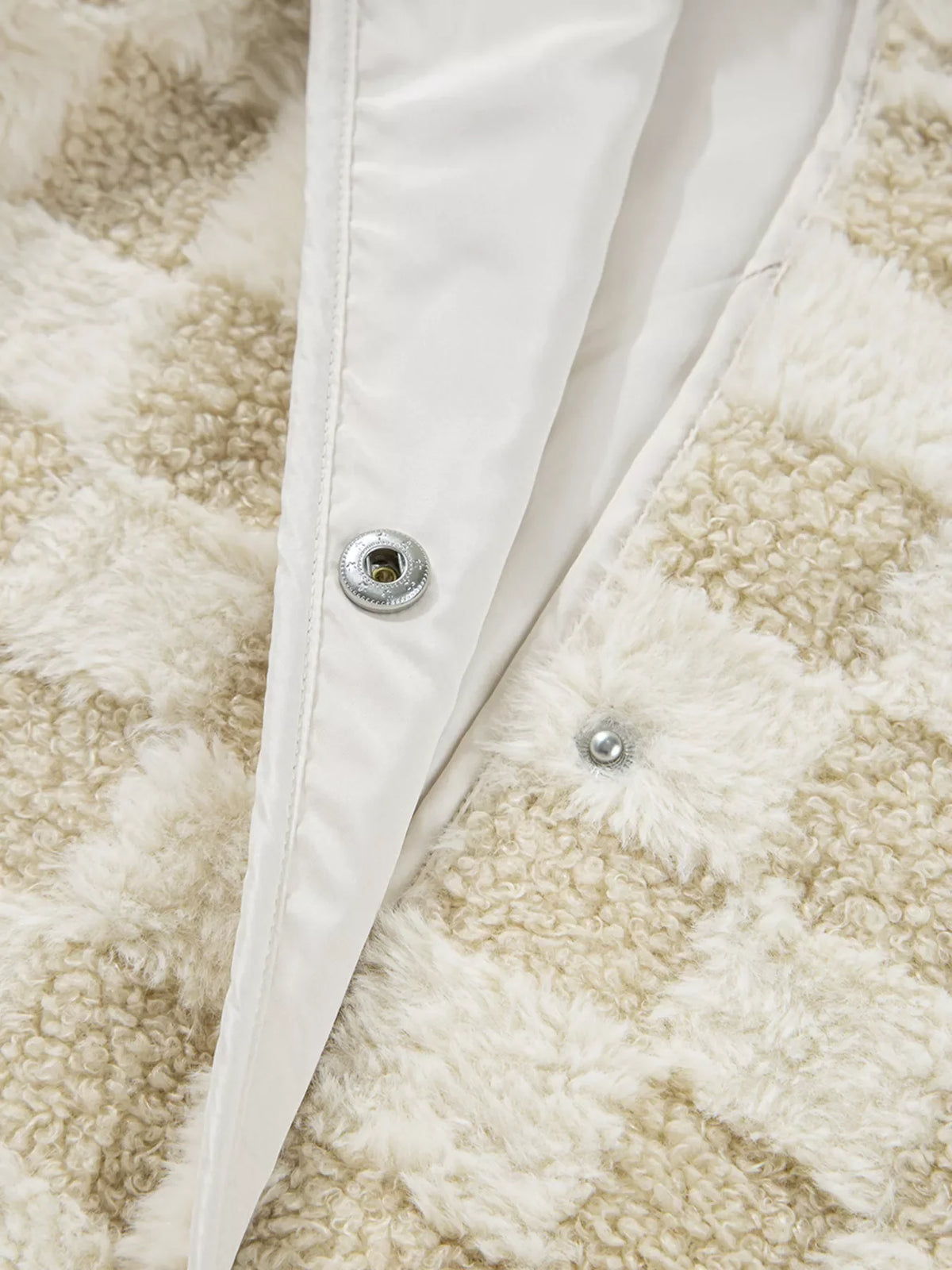 Sherpa Checkerboard Snap Button Vest Coat with Pocket