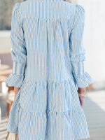 Striped Tiered Flounce Sleeve Shirt Dress