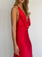 Halter Neck Satin Maxi Dress