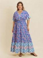 Plus Size Smocked Printed Half Sleeve Midi Dress