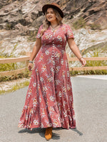 Plus Size Floral Slit Ruffle Hem Dress - Ladyez