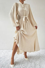 Honey Tied Button Up Balloon Sleeve Dress - Ladyez