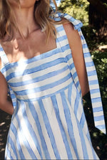 Striped Square Neck Wide Strap Dress - Ladyez