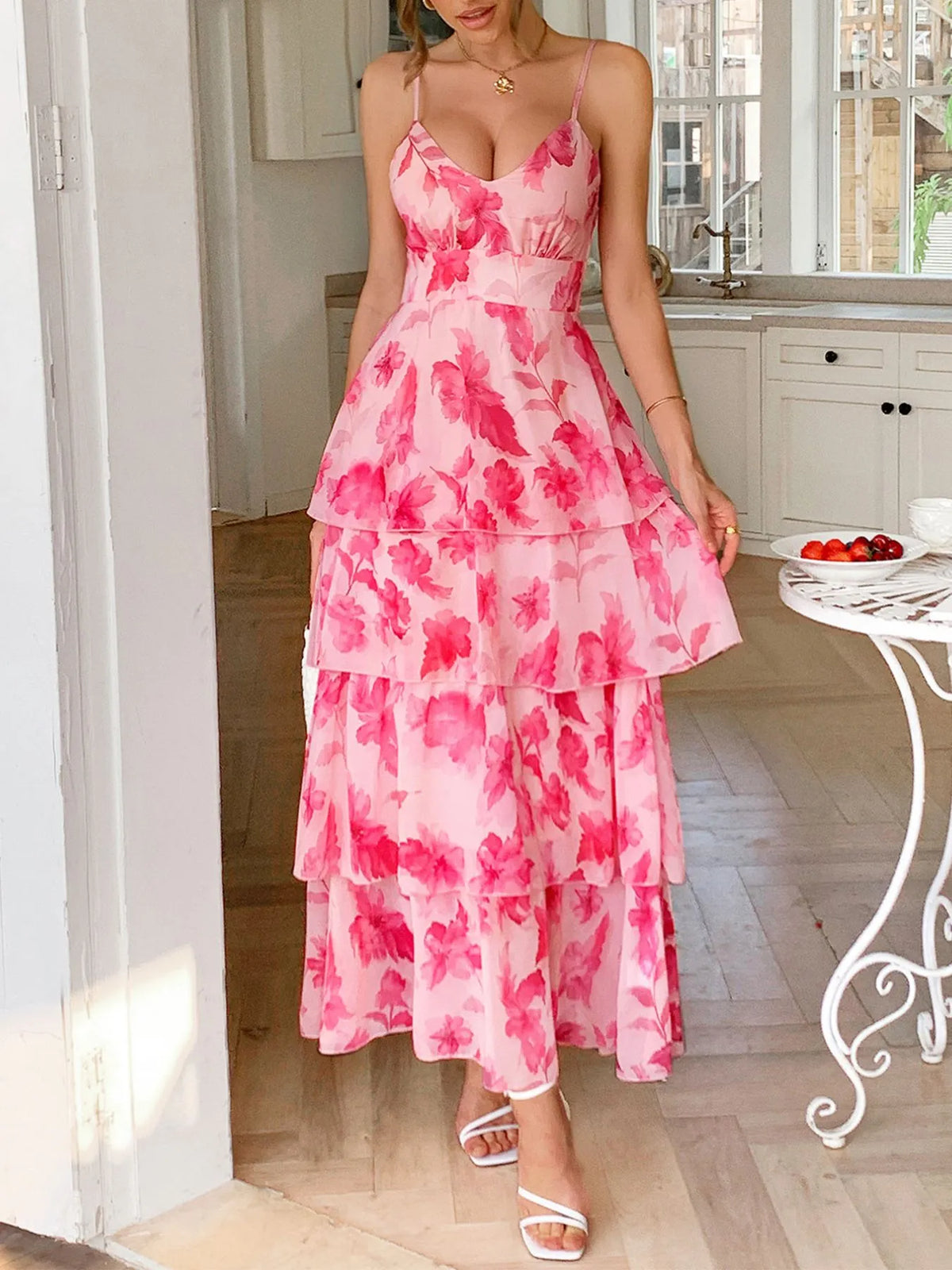 Floral Print Layered Maxi Cami Dress - Ladyez