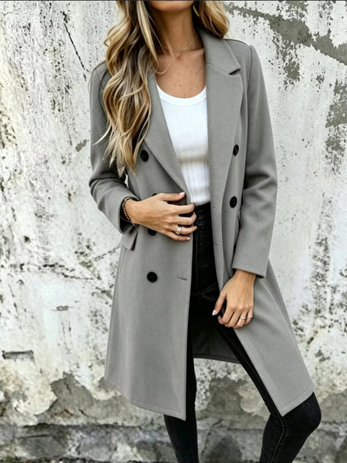 Full Size Double-Breasted Lapel Collar Coat Plus Size