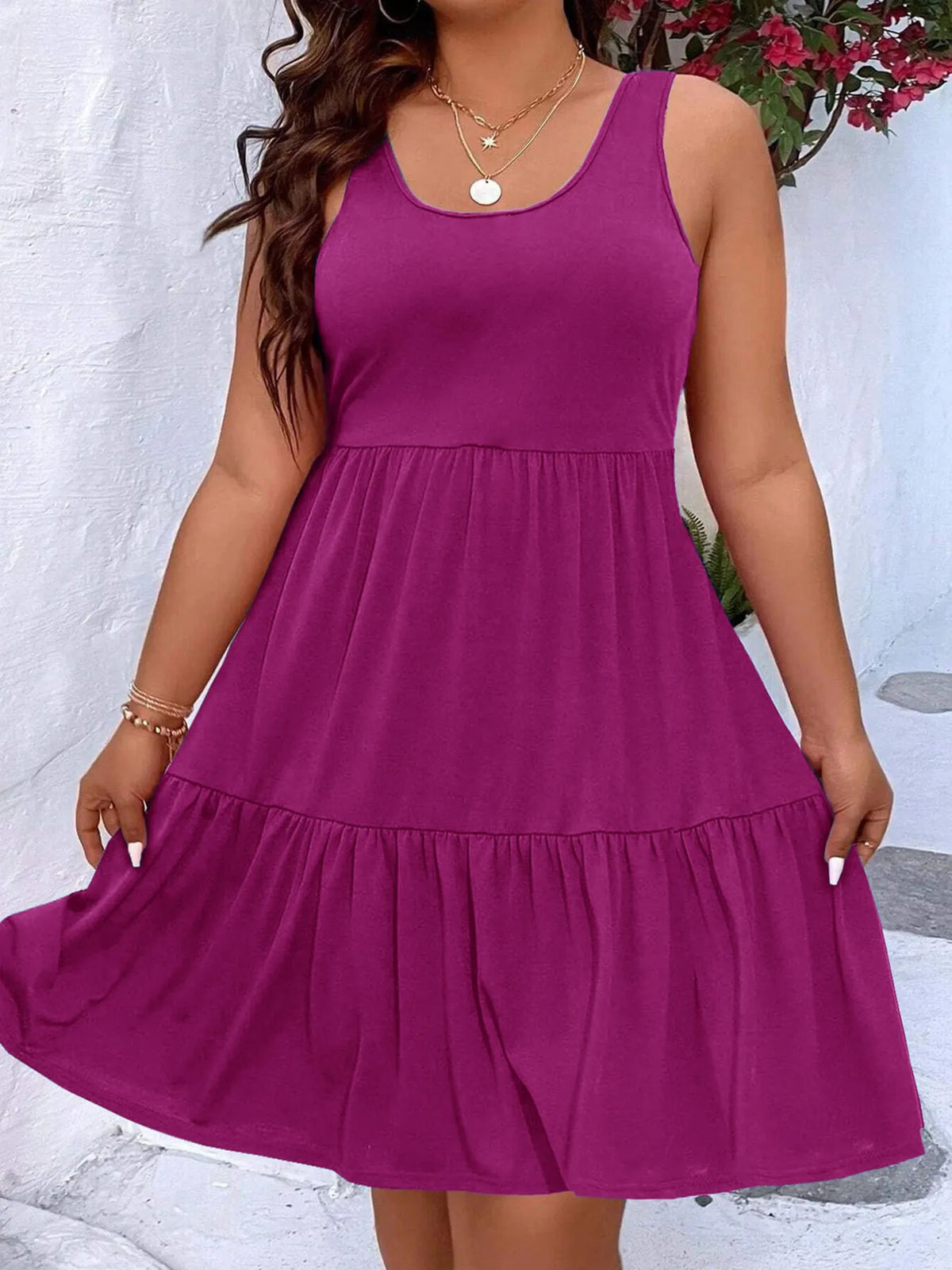 Plus Size Tiered Scoop Neck Tank Dress - Ladyez