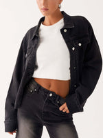Button Down Cropped Oversized Denim Jacket