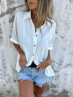 Full Size Casual Button Down Short Sleeve Loose Shirt Plus Size - Ladyez