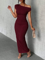 Asymmetrical One Shoulder Bodycon Maxi Dress - Ladyez
