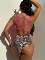 Leopard Plunge Spaghetti Strap One-Piece Swimwear - Ladyez