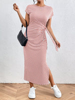 Striped Tie Side Casual Midi Dress