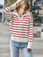 Ribbed Hem Long Sleeve Striped Sweater
