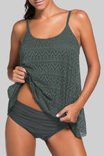 Full Size Spaghetti Strap Scoop Neck Tankini Set - Ladyez