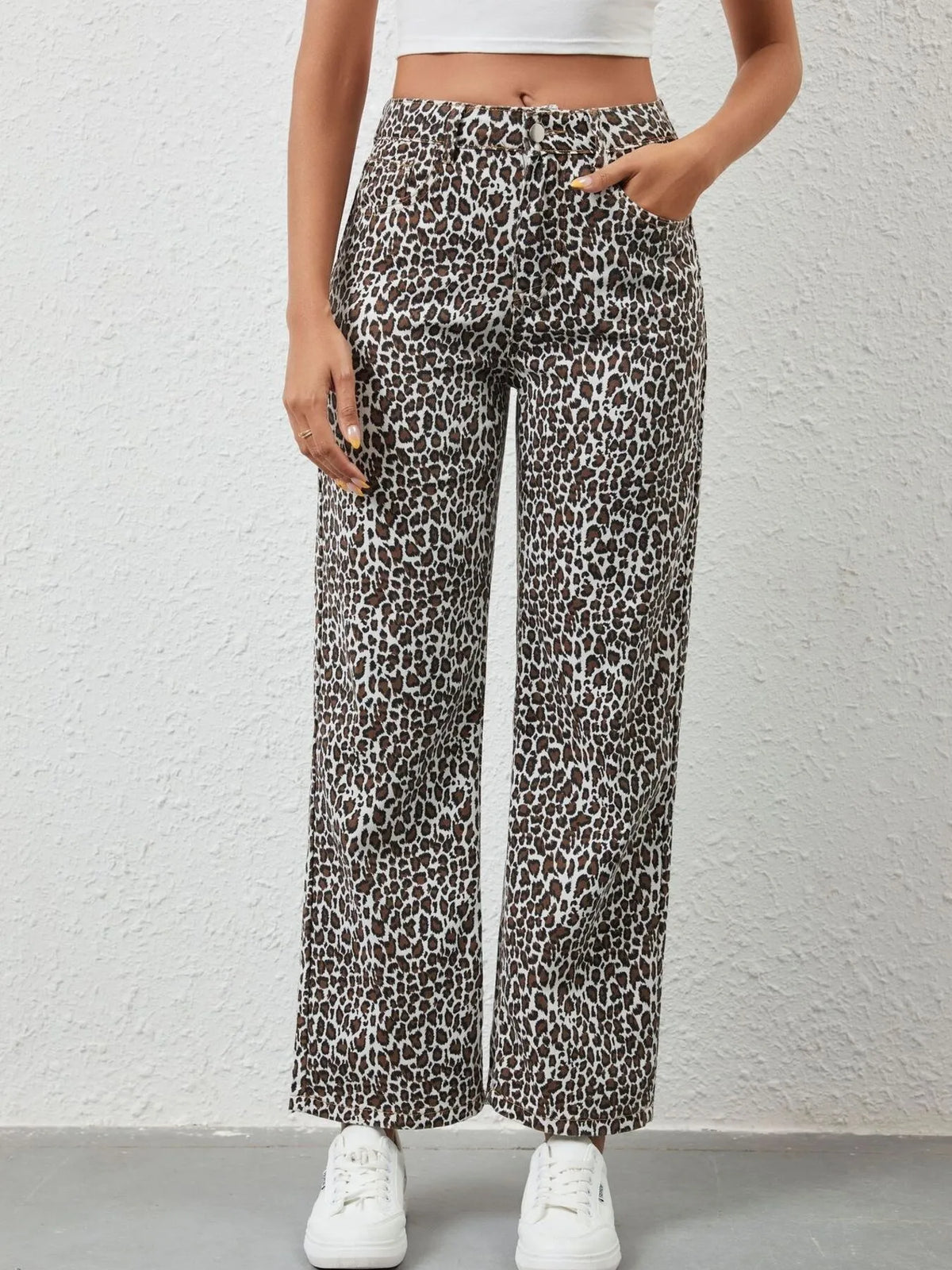 Leopard Print Wide Leg Jeans - Ladyez