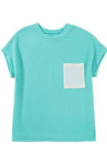 Corded Knit Color Block Pocketed Crew Neck T Shirt
