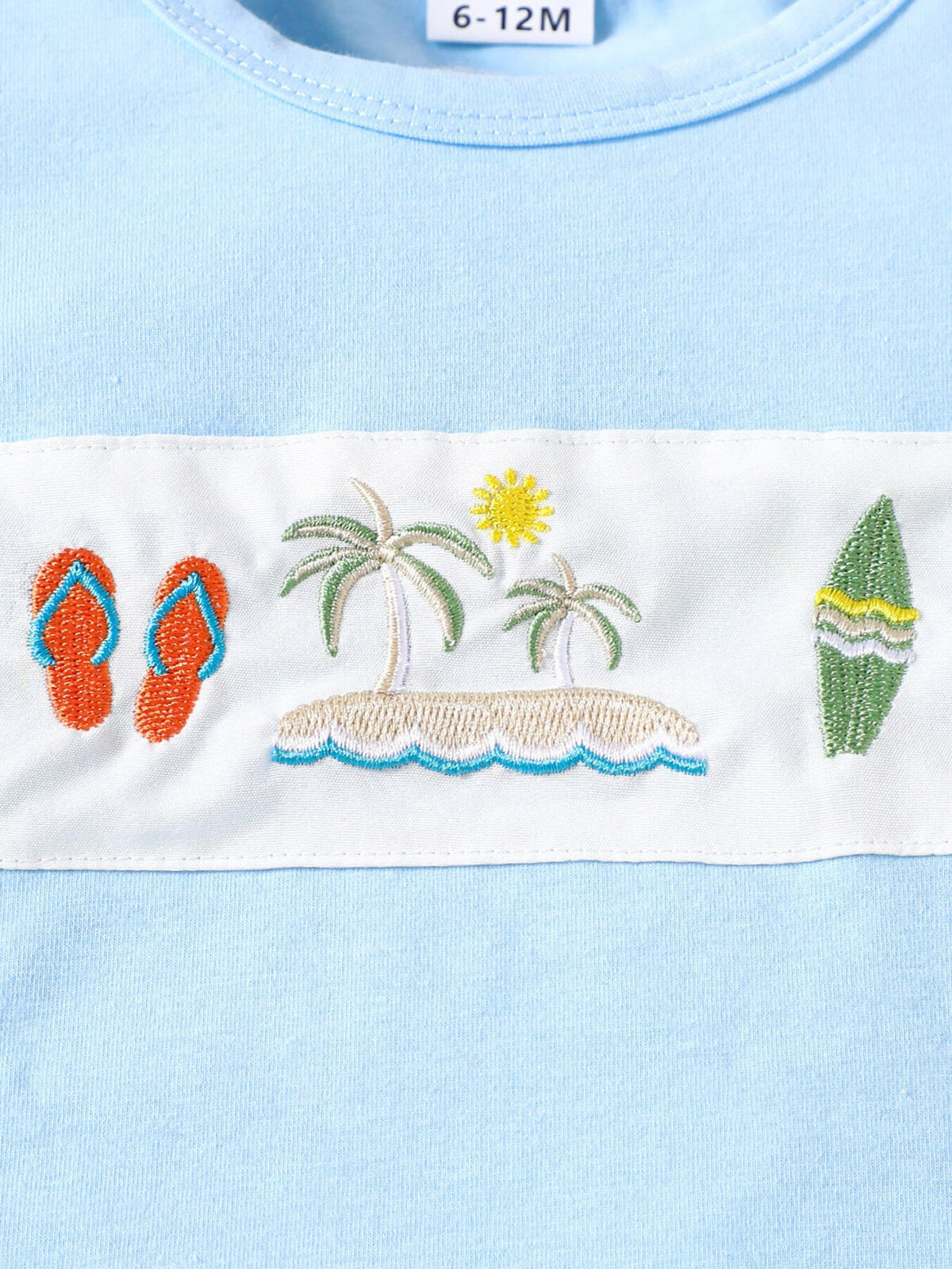 Children's Shark Embroidered T-shirt and Striped Shorts Set