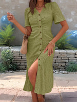 Eyelet Embroidered Button-Down Midi Dress