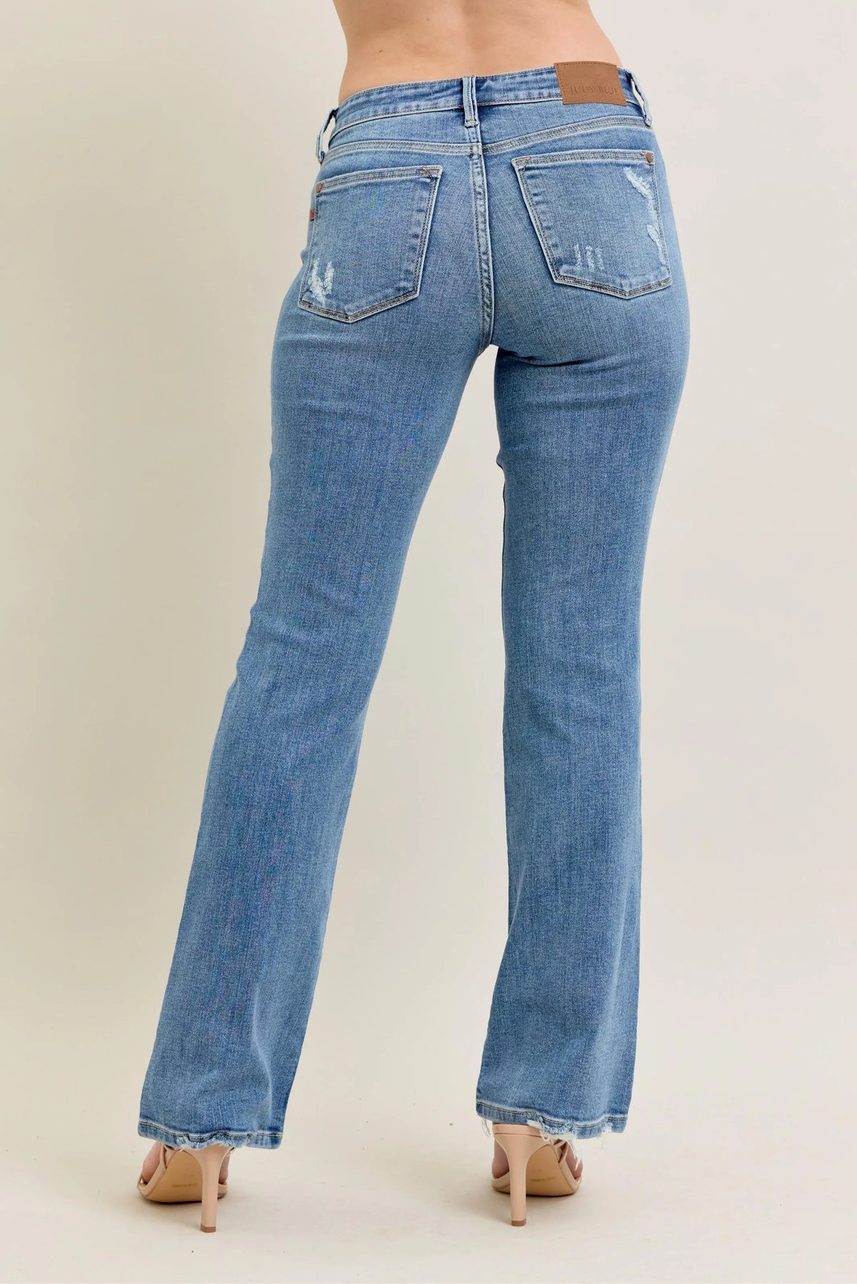 Judy Blue Full Size Mid Rise Wash Destroy Hem Bootcut Jeans Plus Size - Ladyez