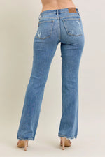 Judy Blue Full Size Mid Rise Wash Destroy Hem Bootcut Jeans Plus Size - Ladyez
